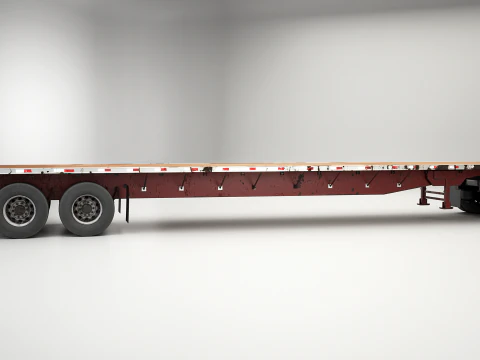 Generic Used Semi Truck with Flatbed Trailer 3D Model