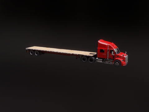 Semirimorchio usato generico con rimorchio a pianale Modello 3D