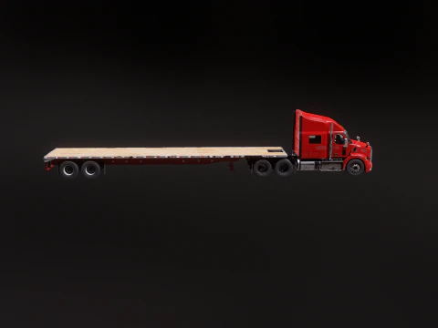 Generic Used Semi Truck with Flatbed Trailer 3D Model
