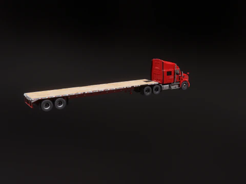 Generic Used Semi Truck with Flatbed Trailer 3D Model