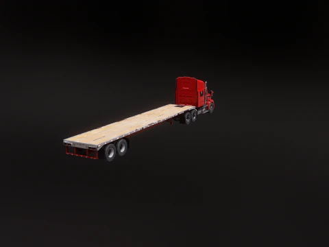 Generic Used Semi Truck with Flatbed Trailer 3D Model