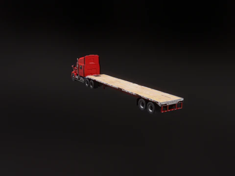 Generic Used Semi Truck with Flatbed Trailer 3D Model