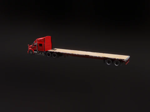 Generic Used Semi Truck with Flatbed Trailer 3D Model
