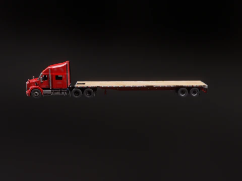 Generic Used Semi Truck with Flatbed Trailer 3D Model