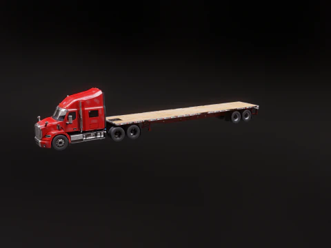 Generic Used Semi Truck with Flatbed Trailer 3D Model
