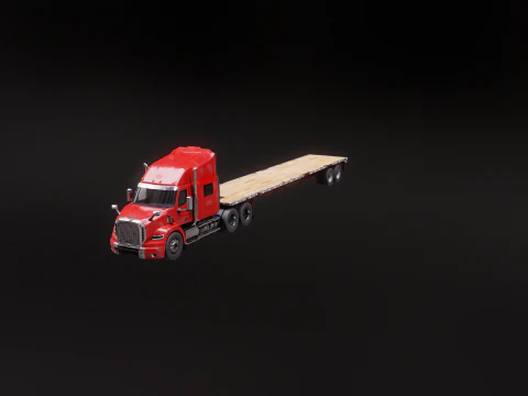Generic Used Semi Truck with Flatbed Trailer 3D Model