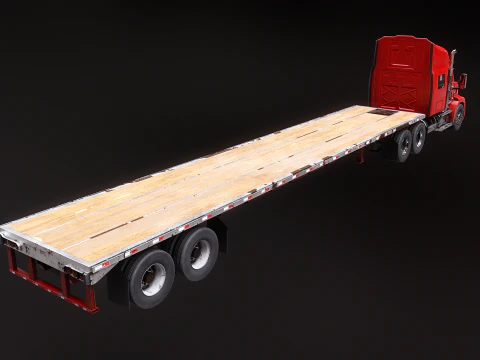 Generic Used Semi Truck with Flatbed Trailer 3D Model