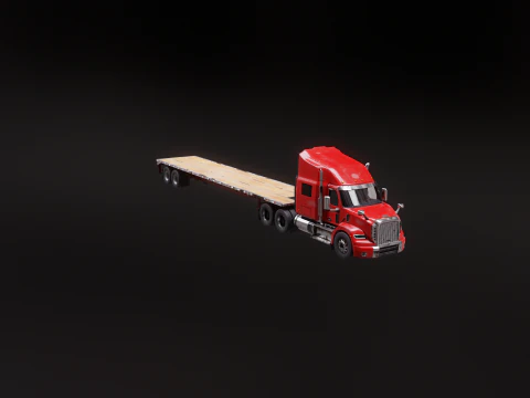 Generic Used Semi Truck with Flatbed Trailer 3D Model