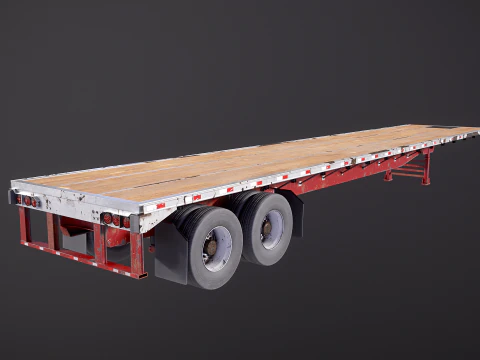 Generic Used Semi Truck with Flatbed Trailer 3D Model