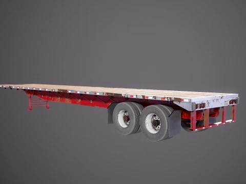 Generic Used Semi Truck with Flatbed Trailer 3D Model