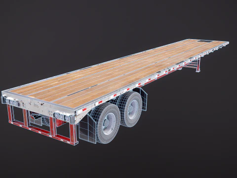 Generic Used Semi Truck with Flatbed Trailer 3D Model