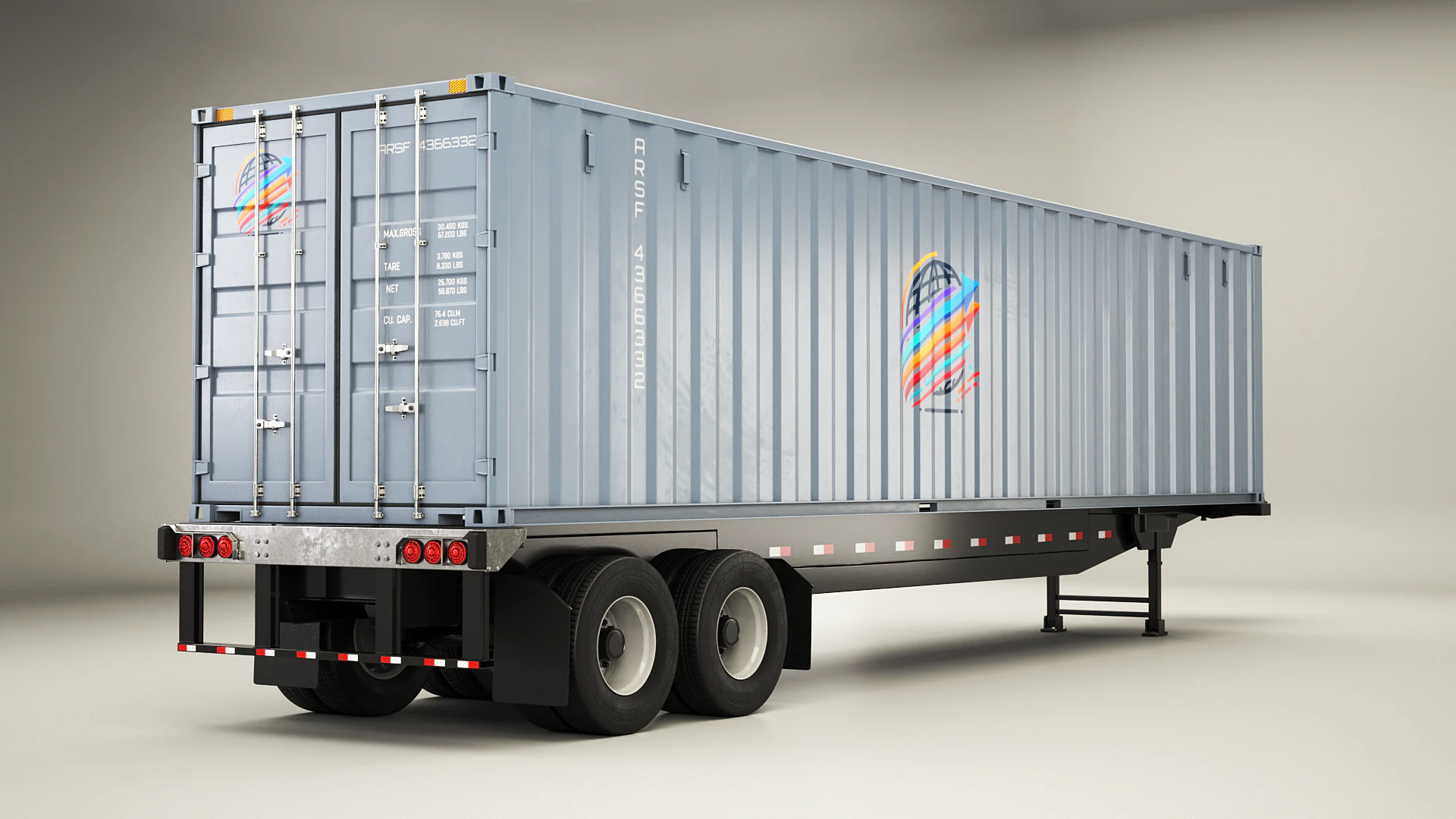 ISO Shipping Container Semi Trailer 3D Model .c4d .max .obj .3ds .fbx .stl .blend