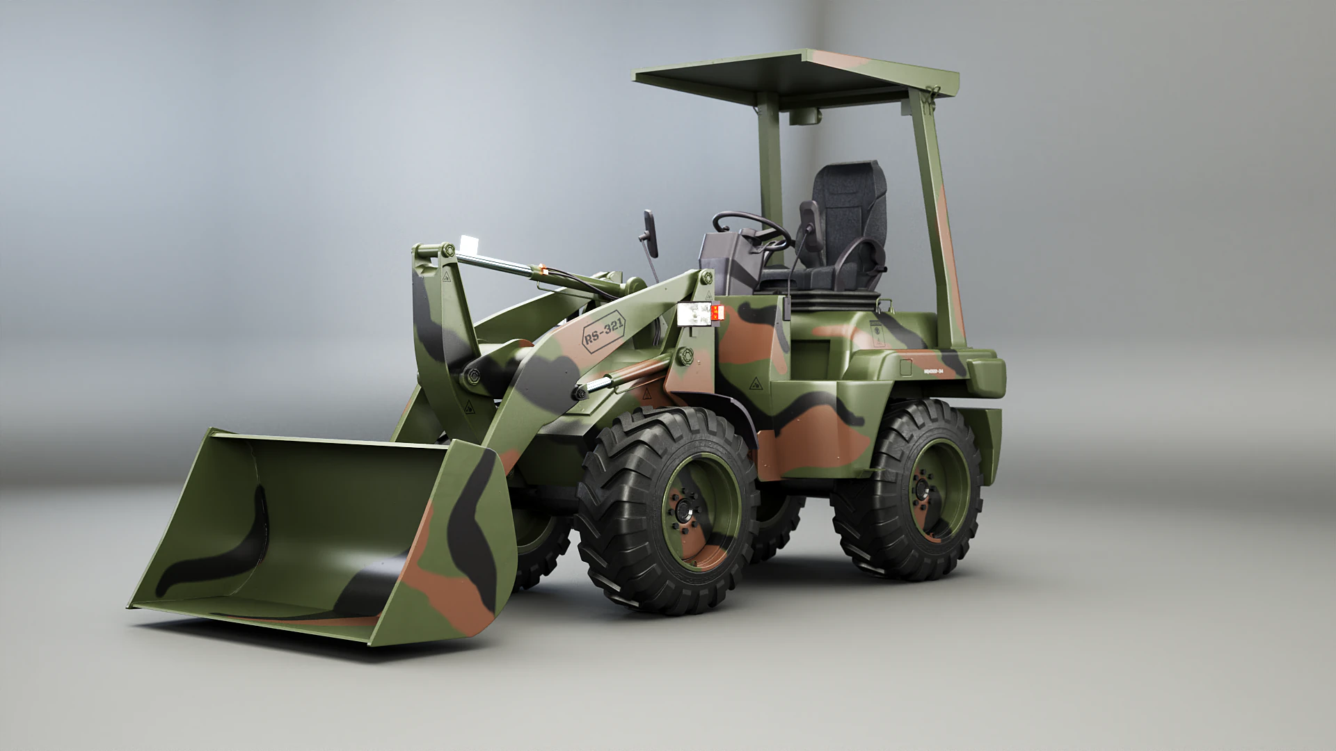 Small Military Wheeled Loader 3D Model .c4d .max .obj .3ds .fbx .stl .blend 