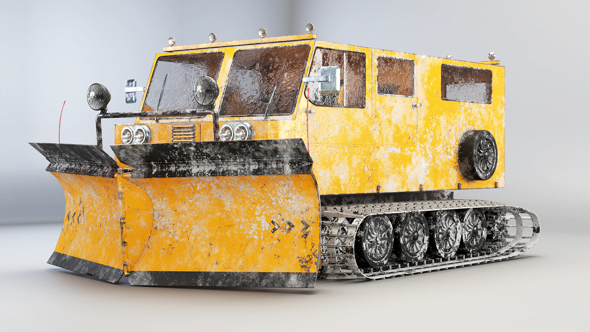 Used Thiokol Spryte Snowcat and Snowplow 3D Model .c4d .max .obj .3ds .fbx .stl .blend 