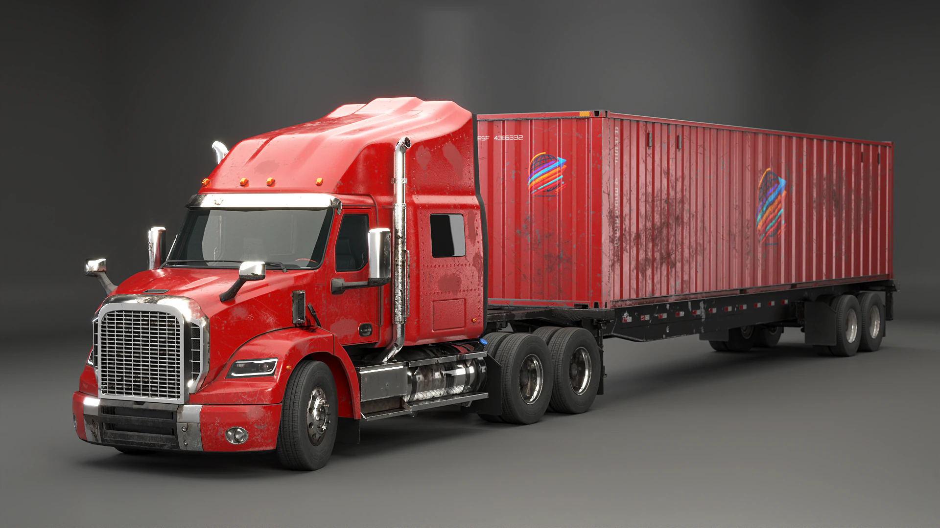 Semirimorchio generico usato con rimorchio per container ISO Modello 3D .c4d .max .obj .3ds .fbx .stl .blend 