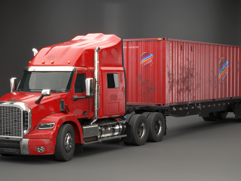 Semi caminh&atilde;o gen&eacute;rico usado com reboque de cont&ecirc;iner ISO Modelo 3D