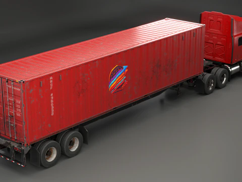 Semirimorchio generico usato con rimorchio per container ISO Modello 3D