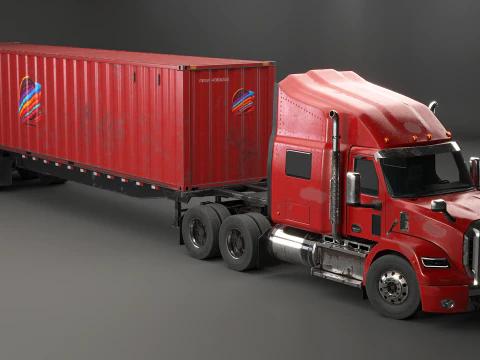 Semirimorchio generico usato con rimorchio per container ISO Modello 3D