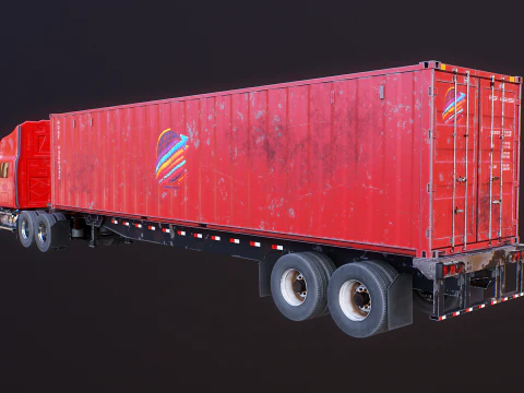 Semirimorchio generico usato con rimorchio per container ISO Modello 3D