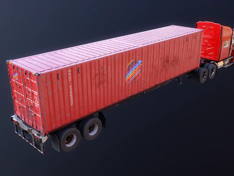 Semirimorchio generico usato con rimorchio per container ISO Modello 3D