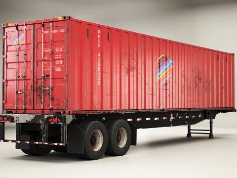 Semirimorchio generico usato con rimorchio per container ISO Modello 3D