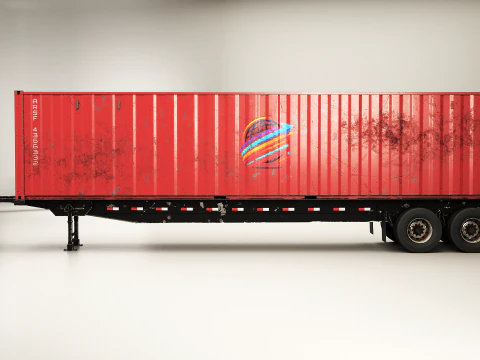 Semirimorchio generico usato con rimorchio per container ISO Modello 3D