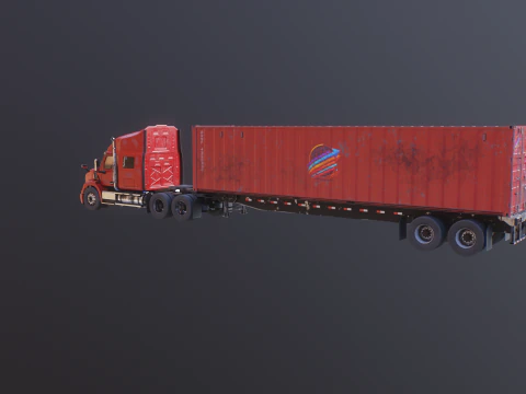 Semirimorchio generico usato con rimorchio per container ISO Modello 3D