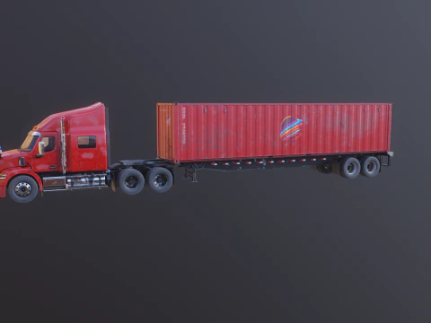 Semirimorchio generico usato con rimorchio per container ISO Modello 3D