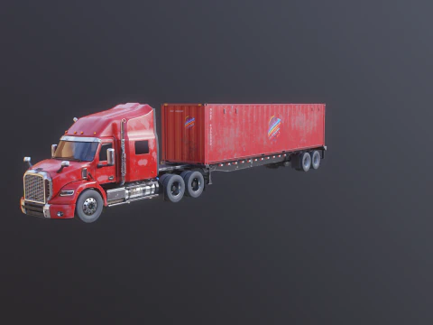 Semirimorchio generico usato con rimorchio per container ISO Modello 3D