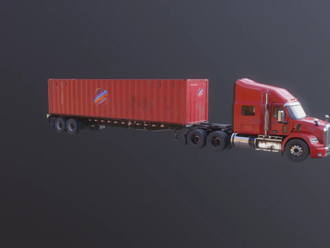 Semirimorchio generico usato con rimorchio per container ISO Modello 3D