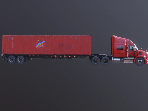 Semirimorchio generico usato con rimorchio per container ISO Modello 3D