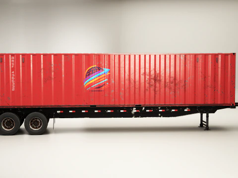 Used Old ISO Shipping Container Semi Trailer 3D Model