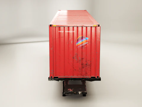 Used Old ISO Shipping Container Semi Trailer 3D Model