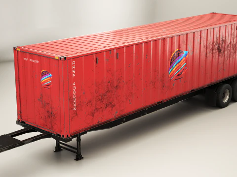 Used Old ISO Shipping Container Semi Trailer 3D Model