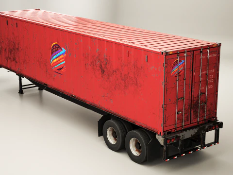 Used Old ISO Shipping Container Semi Trailer 3D Model