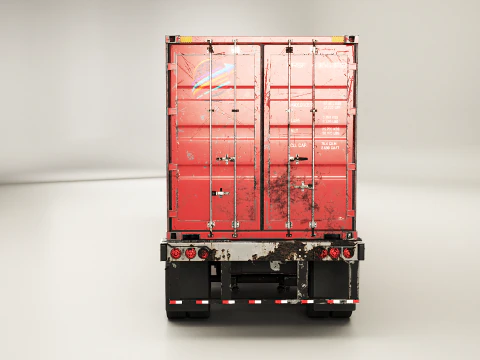 Used Old ISO Shipping Container Semi Trailer 3D Model