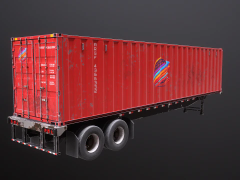 Used Old ISO Shipping Container Semi Trailer 3D Model