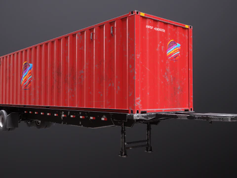 Used Old ISO Shipping Container Semi Trailer 3D Model