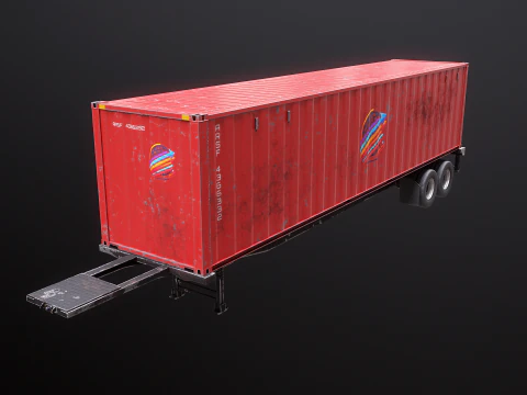 Used Old ISO Shipping Container Semi Trailer 3D Model