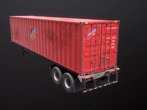 Used Old ISO Shipping Container Semi Trailer 3D Model