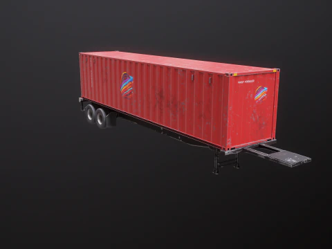 Used Old ISO Shipping Container Semi Trailer 3D Model