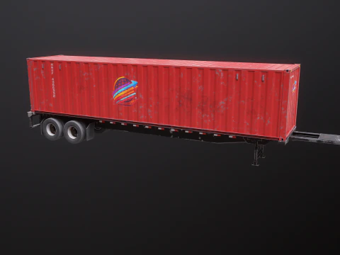 Used Old ISO Shipping Container Semi Trailer 3D Model