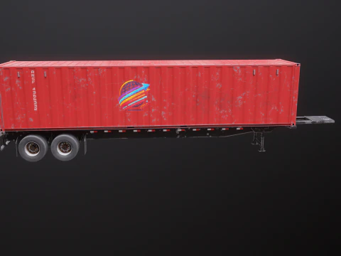 Used Old ISO Shipping Container Semi Trailer 3D Model