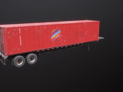 Used Old ISO Shipping Container Semi Trailer 3D Model