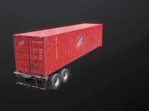 Used Old ISO Shipping Container Semi Trailer 3D Model
