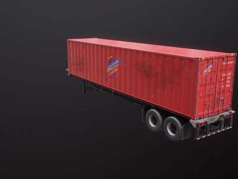 Used Old ISO Shipping Container Semi Trailer 3D Model