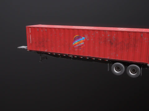 Used Old ISO Shipping Container Semi Trailer 3D Model