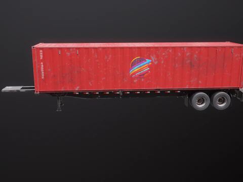 Used Old ISO Shipping Container Semi Trailer 3D Model