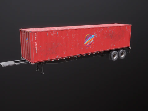 Used Old ISO Shipping Container Semi Trailer 3D Model