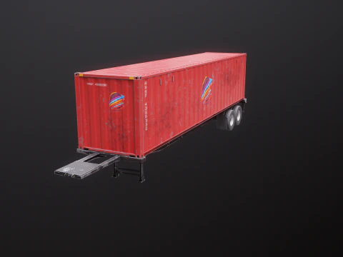 Used Old ISO Shipping Container Semi Trailer 3D Model